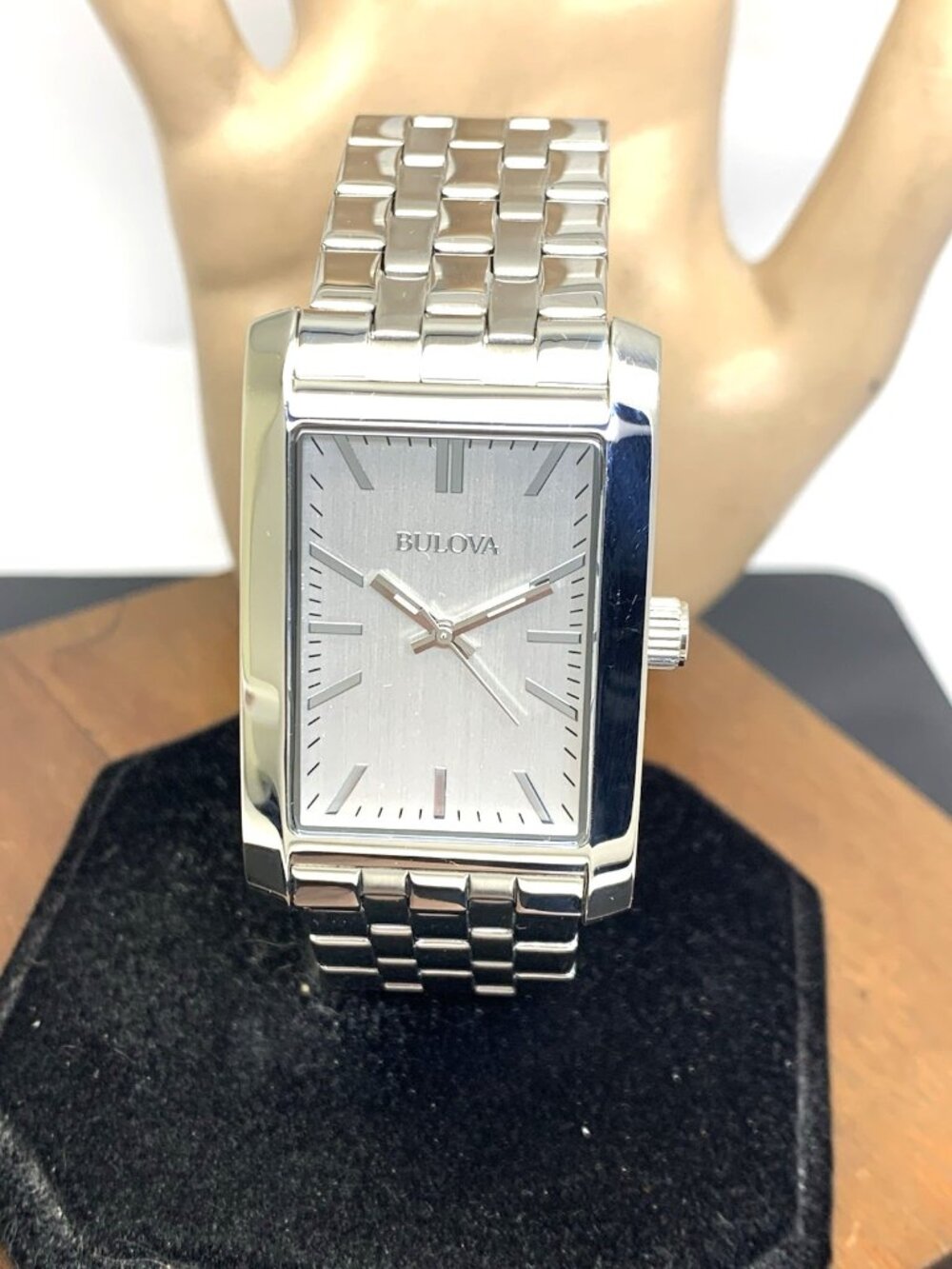 Bulova Men's Watch 96A157 Quartz Silver Dial Rectangle Tank Stainless Steel